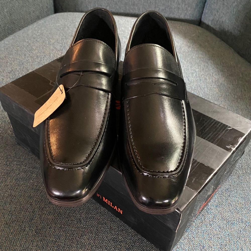 NWT Jousen Milan Mens 12 Shiny Black Loafers Shoes Dress Office Wedding New